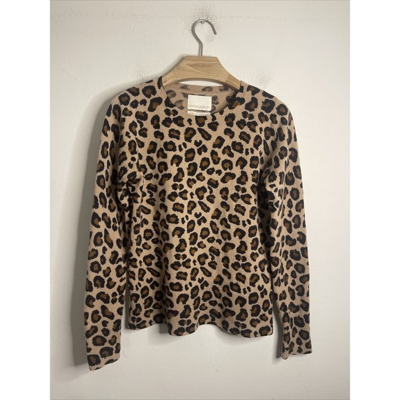 CYNTHIA ROWLEY 2 PLY 100% CASHMERE ROUND NECK SWEATER SIZE S ANIMAL PRINT - Picture 1 of 6